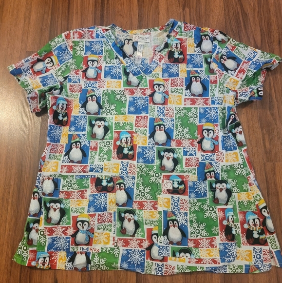 Peaches Uniform Glittle Penguin Scrub Top - Size XL - Picture 1 of 5